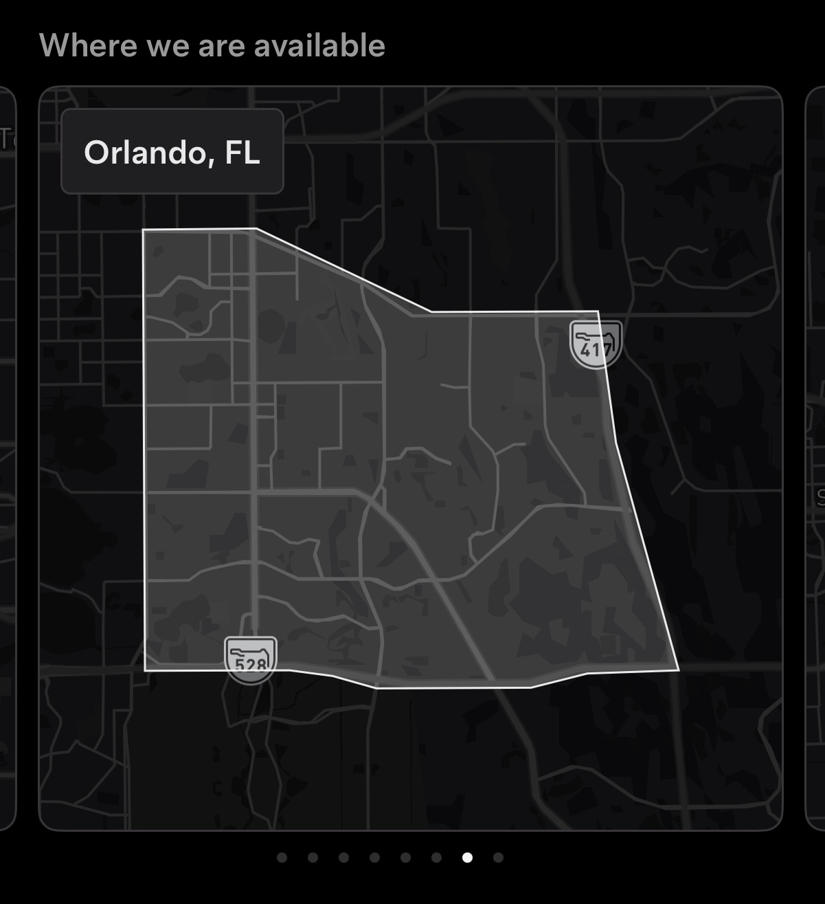 Tesla Robotaxi service area map for Orlando, Florida