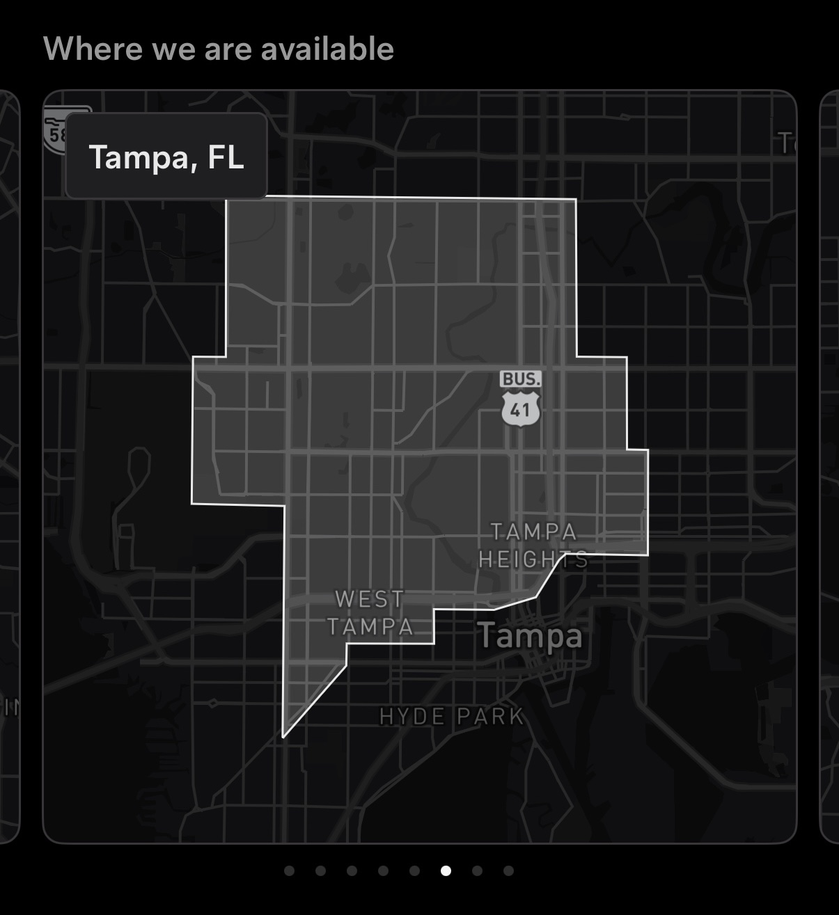 Tesla Robotaxi service area map for Tampa, Florida