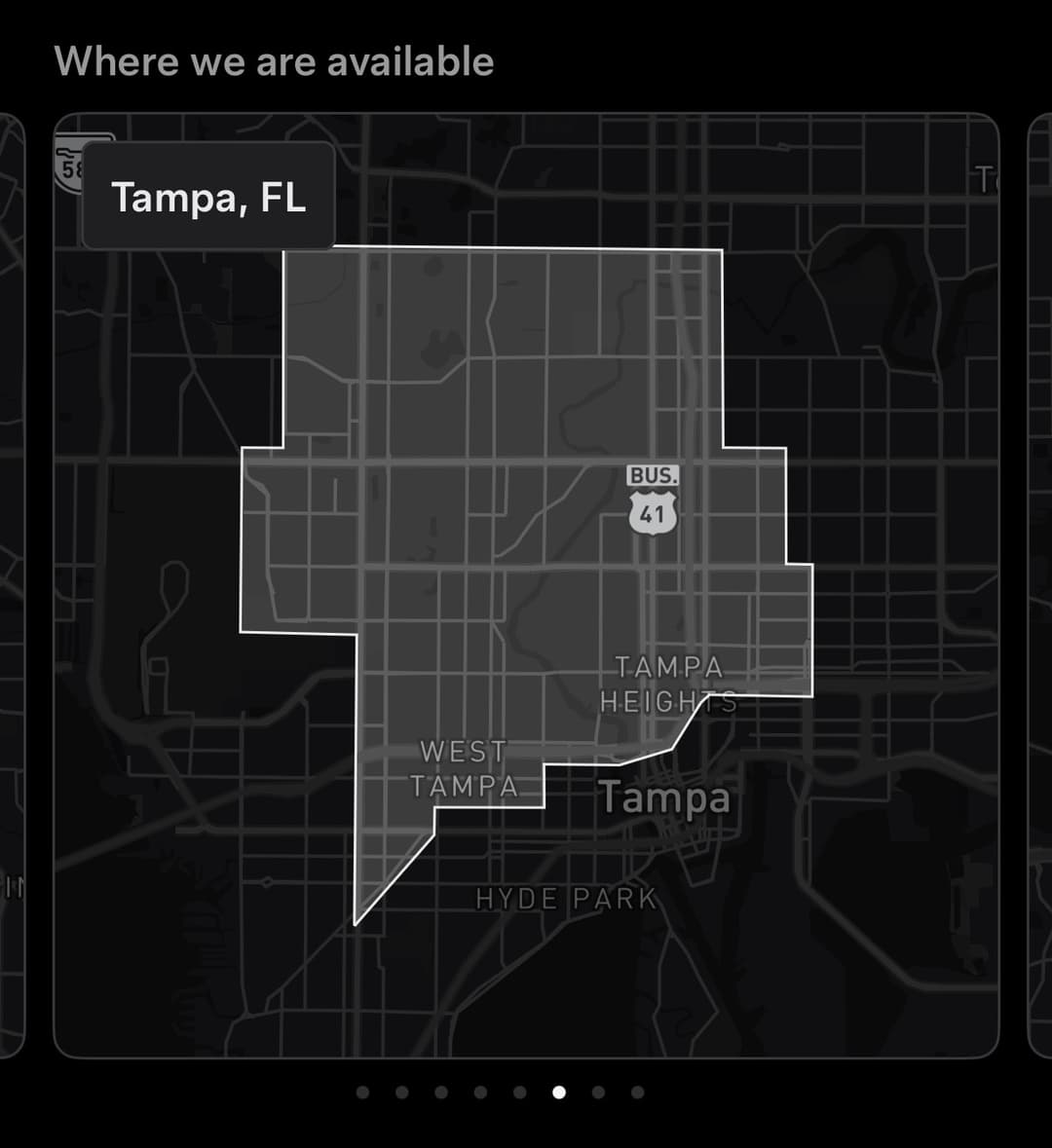 Tesla Robotaxi service area map for Tampa, Florida