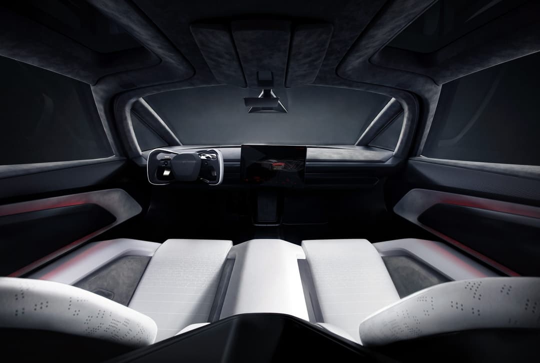 Tesla Roadster two-seat interior with white seats and center screen