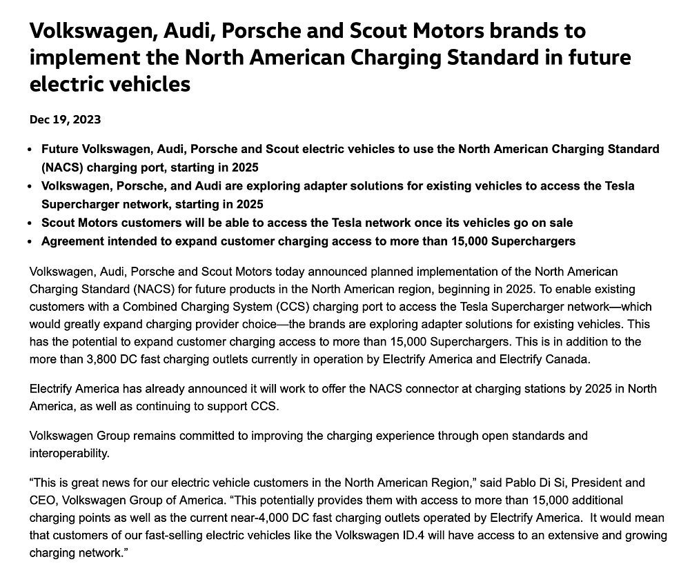 Volkswagen, Audi, Porsche, and Scout Motors Join Forces with Tesla to Enhance EV Charging Infrastructure