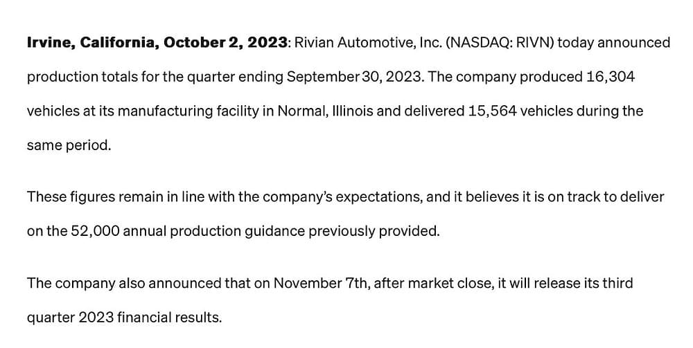 Rivian Meets Expectations with Q3 Deliveries, On Track for Annual Production Goals